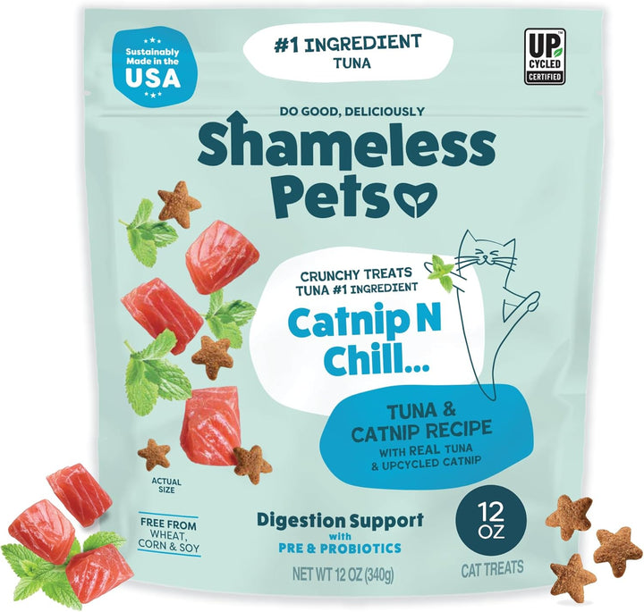 Crunchy Cat Treats - Catnip Treats for Cats with Digestive Support, Kitten Treats with Real Chicken, Natural & Healthy Flavored Feline Snacks - Catnip N Chill, 1-Pk (12 Oz)