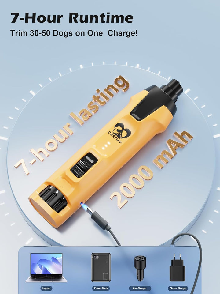 6-Speed Dog Nail Grinder – 50%+ Boost Power Dog Nail Trimmers Quiet with Dust Cap & 2 LED Lights & 2000Mah Battery & 4.8V Motor Electric Pet Toenail File Tool for Large Medium Small Dogs Cats