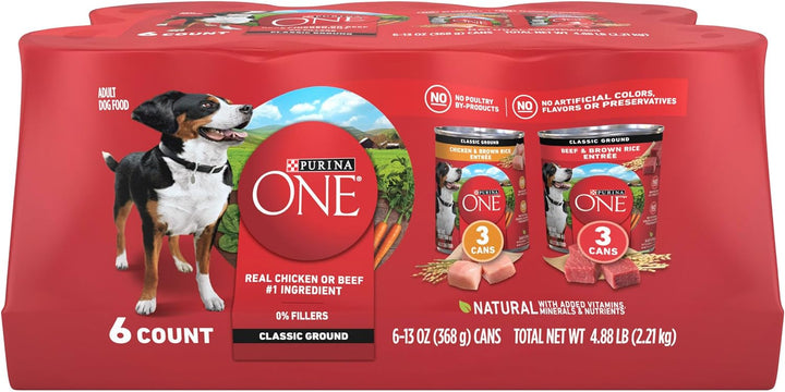 Classic Ground Chicken and Brown Rice, and Beef and Brown Rice Entrees Wet Dog Food Variety Pack - (Pack of 6) 13 Oz. Cans