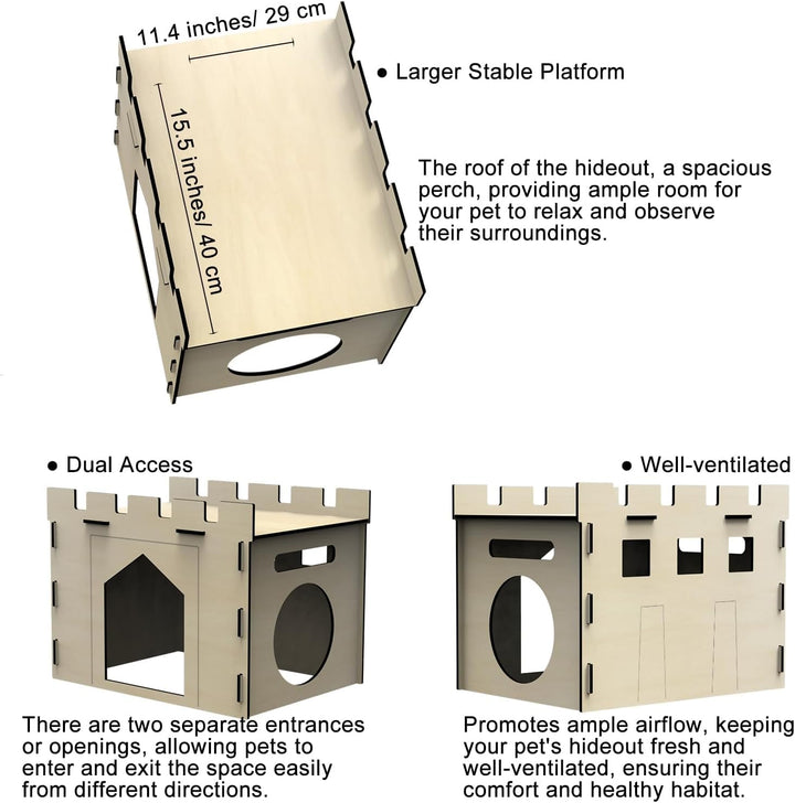 Large Sturdy Bunny House with Spacious Balcony Hidey Detachable Playhouse for Rabbit Hideout Castle Tower Toys for Indoor Bunnies Guinea Pig Hamster Chinchilla Gerbil