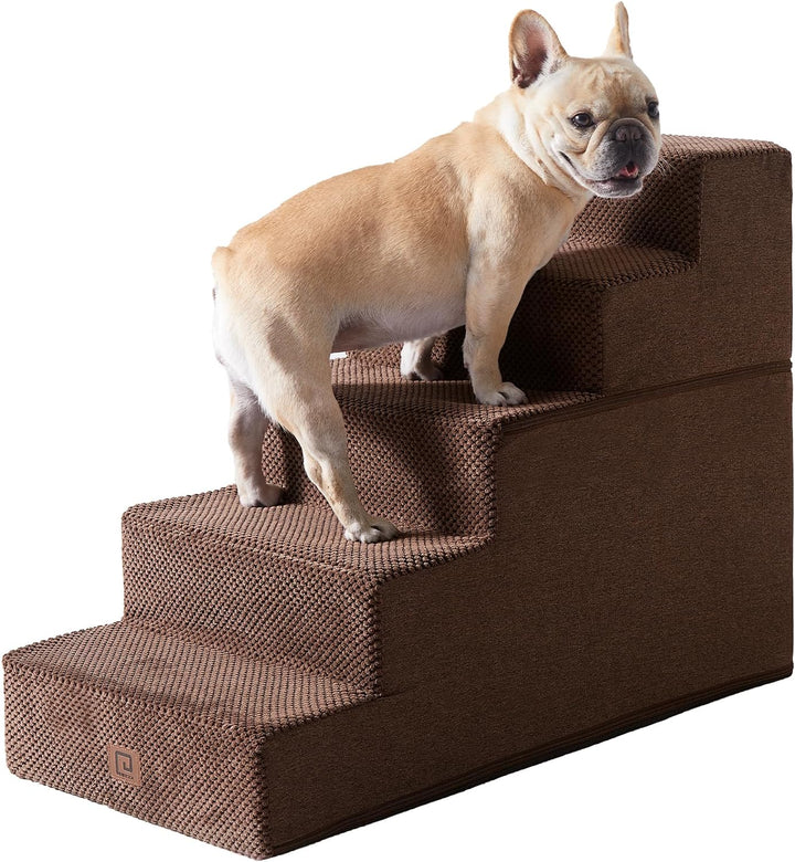 Dog Stairs for Bed 18" H, 4-Step Dog Steps for High Bed, Pet Steps for Small Dogs and Cats, Non-Slip Balanced Pet Ramp Indoor, Grey