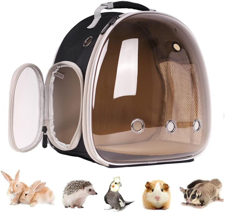 Guinea Pig Carrier Backpack, Clear Bubble Window Backpack for Guinea Pig, Bunny Rat Bird (Black, Carrier)