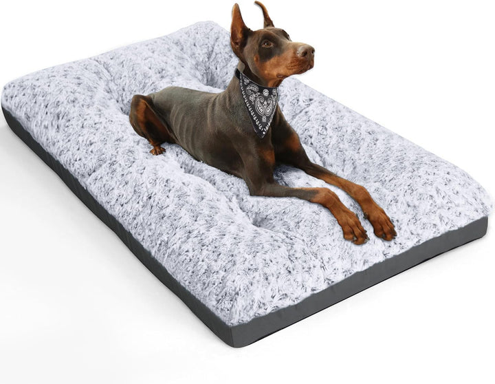 Deluxe Washable Dog Bed for Large Dogs Dog Crate Mat 35 Inch Comfy Fluffy Kennel Pad Anti-Slip for Dogs up to 60 Lbs, 35" X 23", Grey