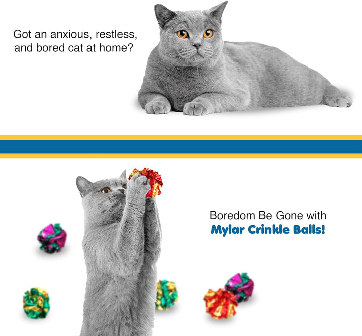 Cat Crinkle Balls, Shiny, Mylar Crinkler, Stress-Relief Toy for Kittens, Interactive & Engaging, Keeps Grown-Up Cats Active, Encourages Multi-Cat Play, Provides Endless Entertainment, 6 Pcs