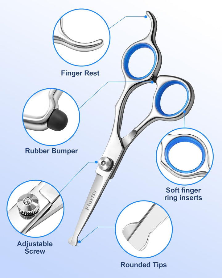 6-In-1 Dog Grooming Scissors - Professional Stainless Steel Hair Cutting Kit with Safety Rounded Tips, Ergonomic Soft-Grip Handles for Small & Large Dogs, Cats