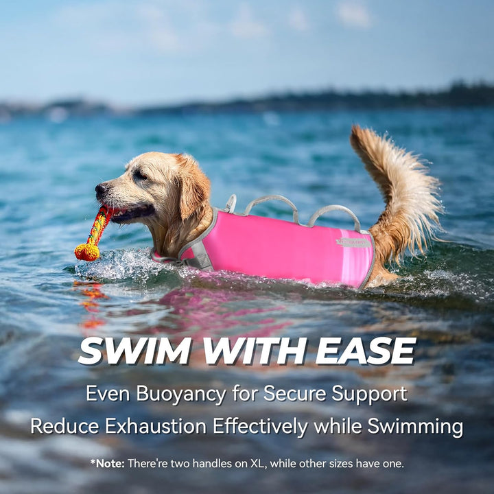 Neoprene Dog Life Vest, Dog Life Jacket for Swimming & Boating, Lightweight & Buoyancy for Puppy Doggy, Swimming Vest with Handle, XS, Raspberry Pink