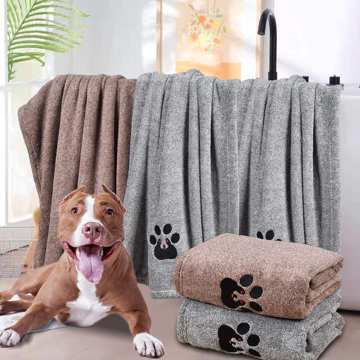 Dog Towels for Drying Dogs - Pack of 2 - Super Absorbent Soft Microfiber Pet Bath Grooming Towel for Dogs Cats and Other Pets (M-36" * 28", Grey and Brown )