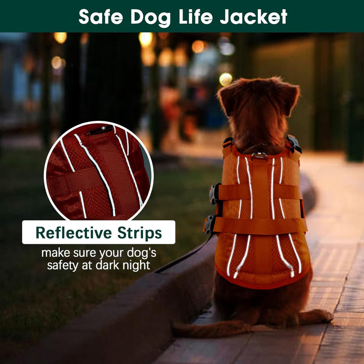 Dog Life Jacket High Flotation, Reflective Dogs Life Vest for Swimming Boating, Adjustable Small Medium Large Dog Lifejacket, Lightweight Dogs Life Preserver Rescue Handle Spring Summer Pool