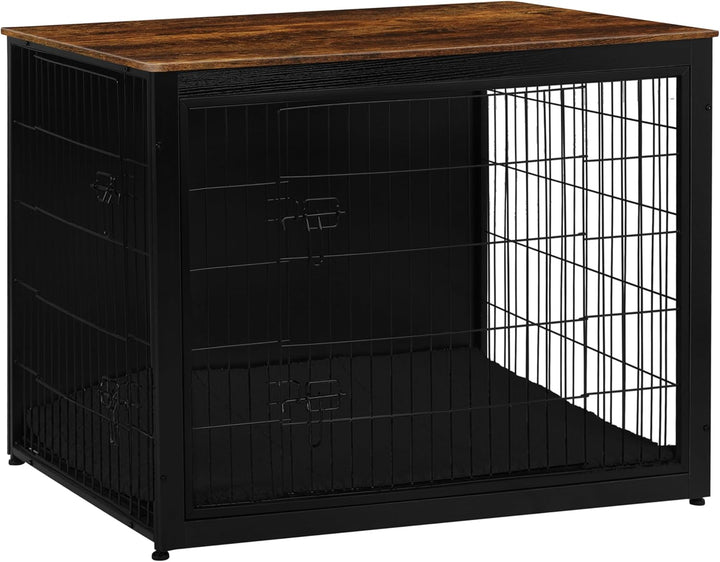 Dog Crate Furniture with Cushion, Wooden Kennel Table with Double Doors, Indoor Dog House, Small/Medium/Large/Extra Large Size, 27.2" L, Rustic Brown