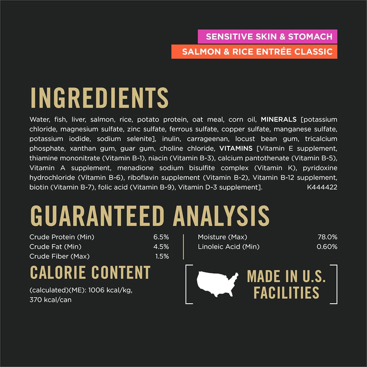 Sensitive Skin and Stomach Dog Food Wet Classic Pate Salmon and Rice Entrée - (Pack of 12) 13 Oz. Cans