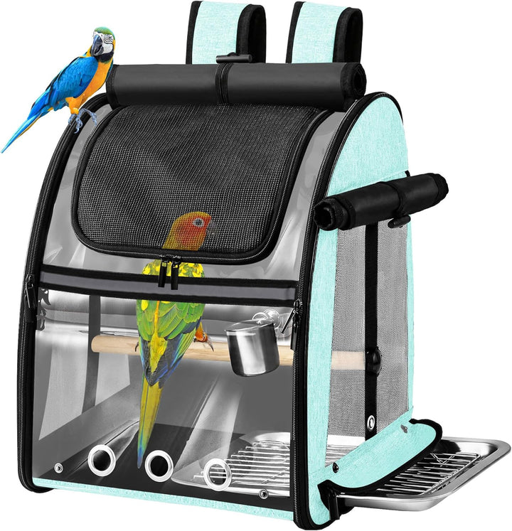 Bird Carrier Bag with Indestructible Stainless Steel Mesh, Bird Travel Cage with Stand, Easy to Clean Backpack for Parrot, Portable Bird Travel Bag, Pet Transparent Breathable Travel Cage