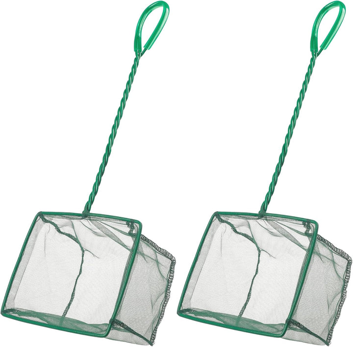Aquarium Fish Net with Braided Metal Handle Square Net with Soft Fine Mesh Sludge Food Residue Wastes Skimming Cleaning Net for Fish Tanks Small Koi Ponds and Pools