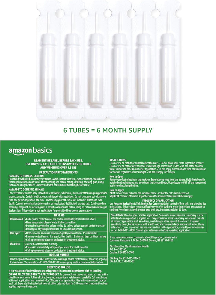 Flea and Tick Topical Treatment for Cats (Over 1.5 Pounds), 6 Count (Previously Solimo)