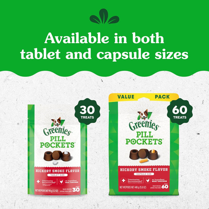 Pill Pockets for Dogs Small Size, Soft Dog Treats, Hickory Smoke Flavor, 3.2 Oz. Pouch (30 Treats)