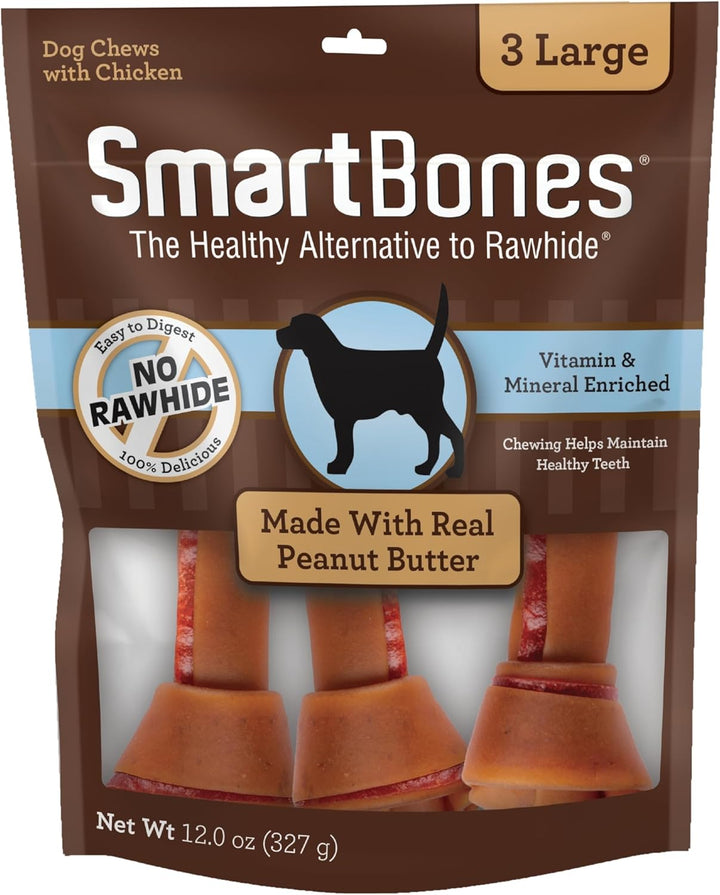 Medium Chews with Real Peanut Butter Rawhide- Free Chews for Dogs, 4 Count