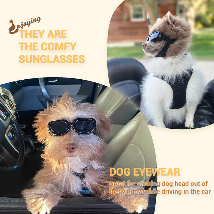 Dog Goggles Small Breed, UV Protection Dog Sunglasses Small Breed, Driving Puppy Eye Protection, Windproof Dustproof Anti-Fog, Breathable, Adjustable Straps, Black