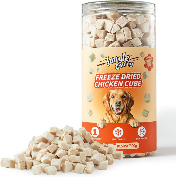 Freeze Dried Chicken Cat & Dog Treats, Single Ingredient Chicken Bites for Cats & Dogs, High Protein Pet Training Treats, Edible Organic Food Topper, 10.58 Oz