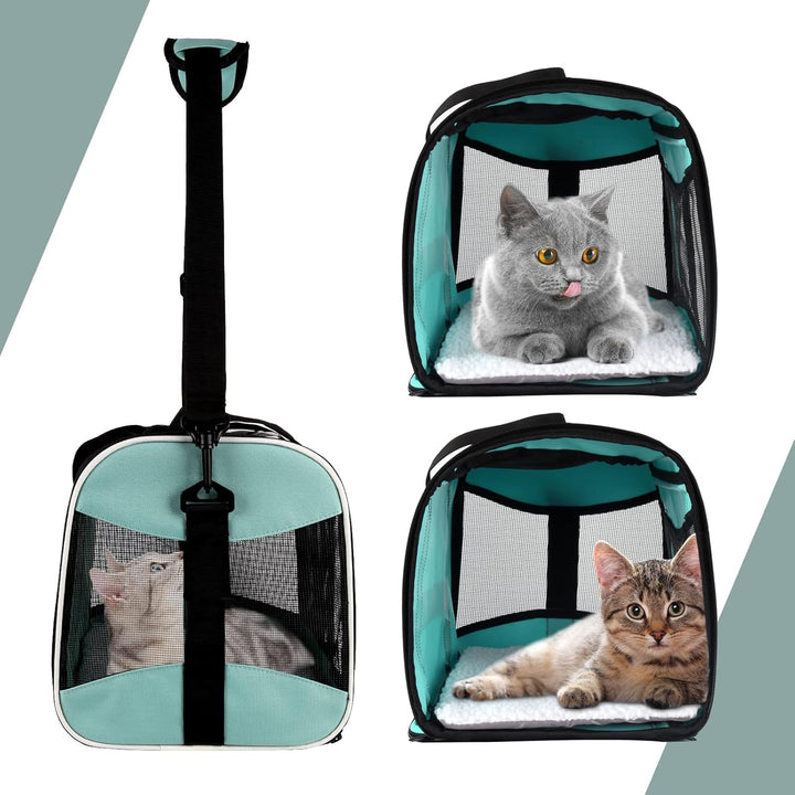 Cat Carrying Case Pet Dog Carrier Soft-Sided Cat Bag Airline Approved, Pet Travel Carrier up to 15 Lbs, Collapsible Cats Carrier Dog Carrier for Medium Small Cats Dogs(17X11X11 Green)