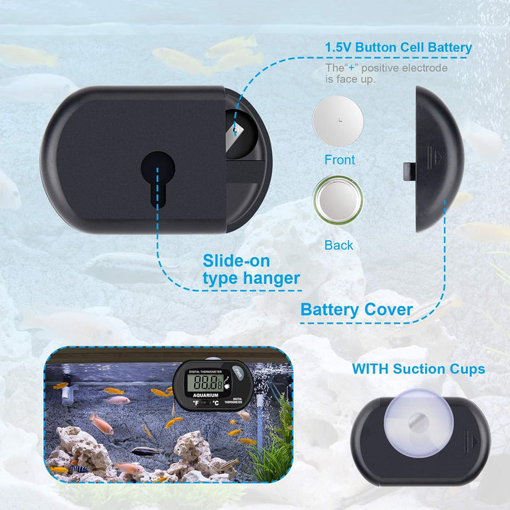 2-Pack Aquarium Thermometer, Fish Tank Thermometer,  Water Thermometer with 3.3Ft Cord Fahrenheit/Celsius(℉/℃) for Vehicle Reptile Terrarium Fish Tank Refrigerator.