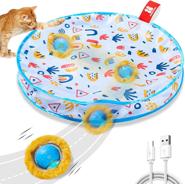 Interactive Cat Toys, Fast Moving Ball in Play Mat, Automatic Motion Activated Ball Hide and Seek for Indoor Exercise Kicker, Animal Squeaky, 28 Inch Mat