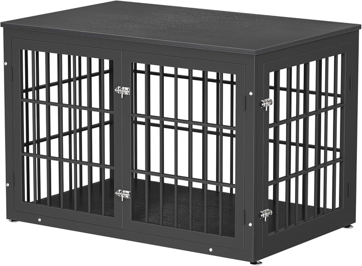 48 Inch Rustic Heavy Duty Dog Crate Furniture for Extra Large Dogs, Decorative Pet House End Table, Wooden Cage Kennel Furniture Indoor, Black and Brown