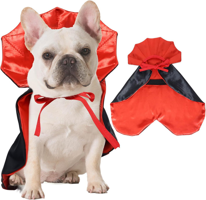 Halloween Pet Vampire Cape – Adjustable Red & Black Costume for Cats & Small Dogs 15.74″ Spooky Cloak with Stand-Up Collar Funny Halloween Pet Outfit (S Size)