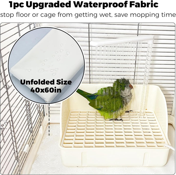 Automatic Parakeet Bird Bath with Pump, Large Bird Shower Fountain Indoor Bathtub with Running Water, Parrot Bath Tub Faucet for Pet Birds, African Grey, Cockatiel, Conure, Budgie, Lovebird (White)