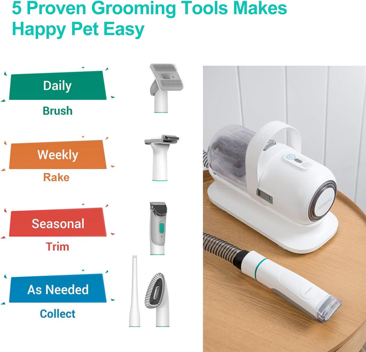 P1 Pro Pet Grooming Kit & Vacuum Suction 99% Pet Hair, Professional Clippers with 5 Proven Grooming Tools for Dog and Cat