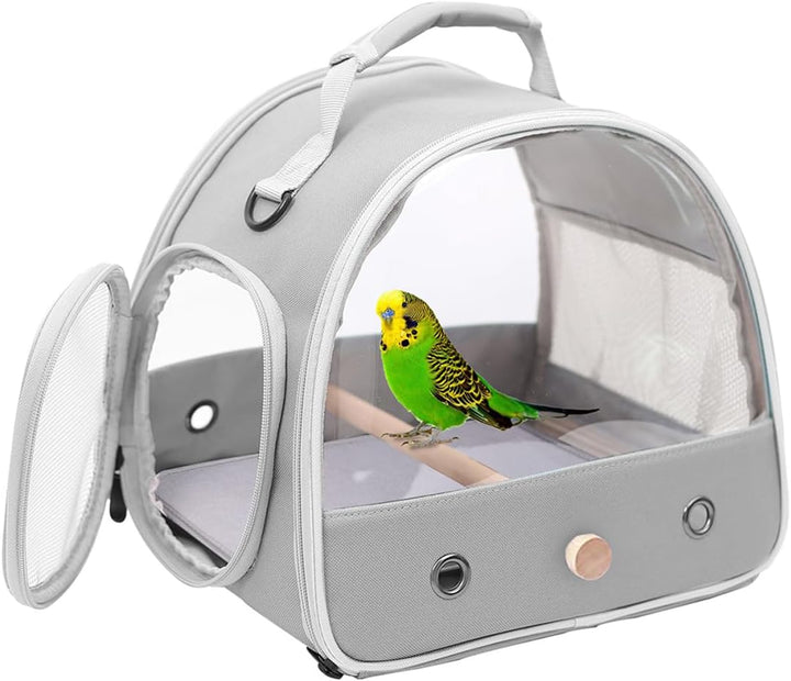 Small Bird Travel Cage Carrier, Portable Parrot Parakeet Carrier with Standing Perch and Comfy Mat, Budgies Carry Transport Bag for Vet Visit Shopping and Outdoor Adventure.