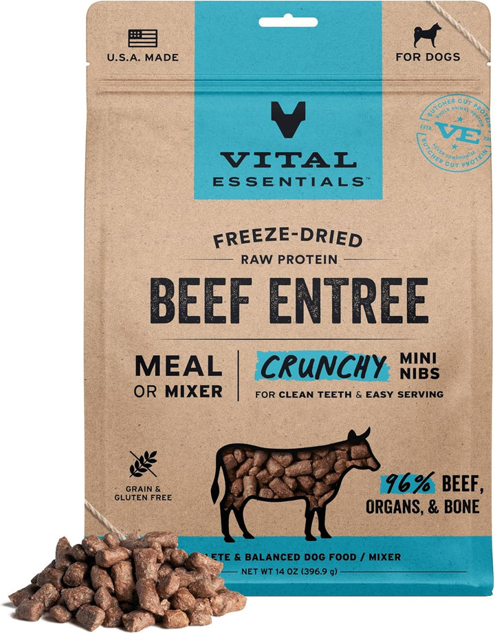 Freeze-Dried Raw Beef Meal or Mixer Dog Food Crunchy Mini Nibs, 25 Oz