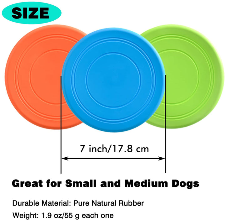 Dog Flying Disc, 3 Pack Dog Flyer Toys, Soft Rubber Interactive Lightweight Flying Disc Dog Toy for Small Large Dogs - Floats in Water & Safe on Teeth, 7 Inch.