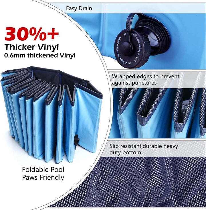 Foldable Dog Pet Bath Pool Collapsible Dog Pet Pool Bathing Tub Kiddie Pool Doggie Wading Pool for Puppy Small Medium Large Dogs Cats and Kids 48" Blue