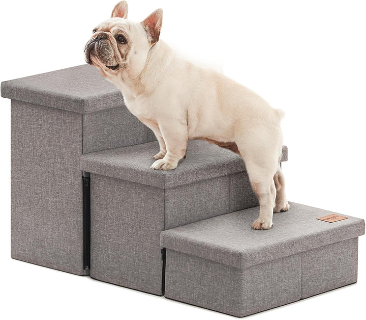 Dog Stairs for High Bed 18"H,Foldable Pet Stairs for Small Medium or Large Dogs Puppy with Storage for Bed or Couch, Cat Dog Steps Ramp with Zip up to 200 Lbs(Solid Grey,3 Steps No Condo)
