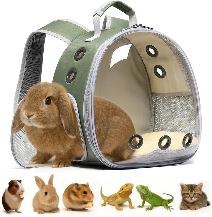 Bunny Carrier, Guinea Pig Carrier,Small Animal Carrier Backpack for Rabbit,Bearded Dragon, Lizard,Hamster,Kitten. Breathable Pet Travel Cage Bag Perfect for Vet Visits & Outdoor Adventures (Black)