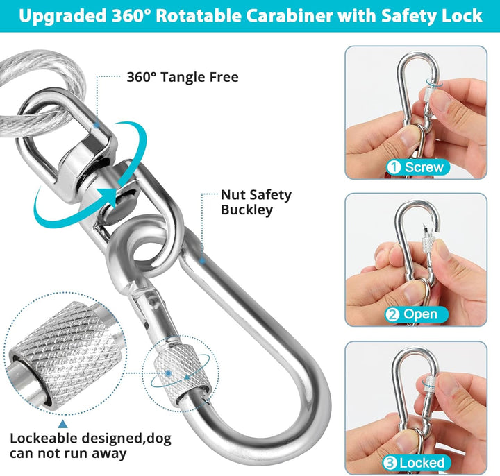 Dog Tie Out Cable: 10 Ft Dog Lead for Yard - Heavy Duty Chain Leash outside for Small Large Dogs up to 500 Lbs - Outdoor Dog Runner Tether