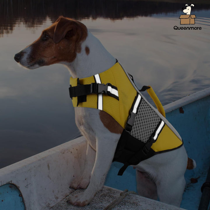 Dog Life Jacket Swimming Vest Small Medium Dogs Neoprene Life Vest Lightweight Reflective Dog Lifesaver for Boating Kayaking Yellow,M