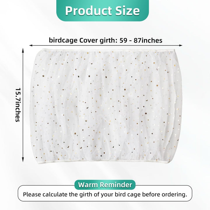 Bird Cage Seed Catcher, Seed Catcher Guard Net Cover, Parrot Nylon Mesh Net Cover, Universal Soft Airy Cage Net Stretchy Skirt for round Square Cages (Star-White, 15.7" X87")