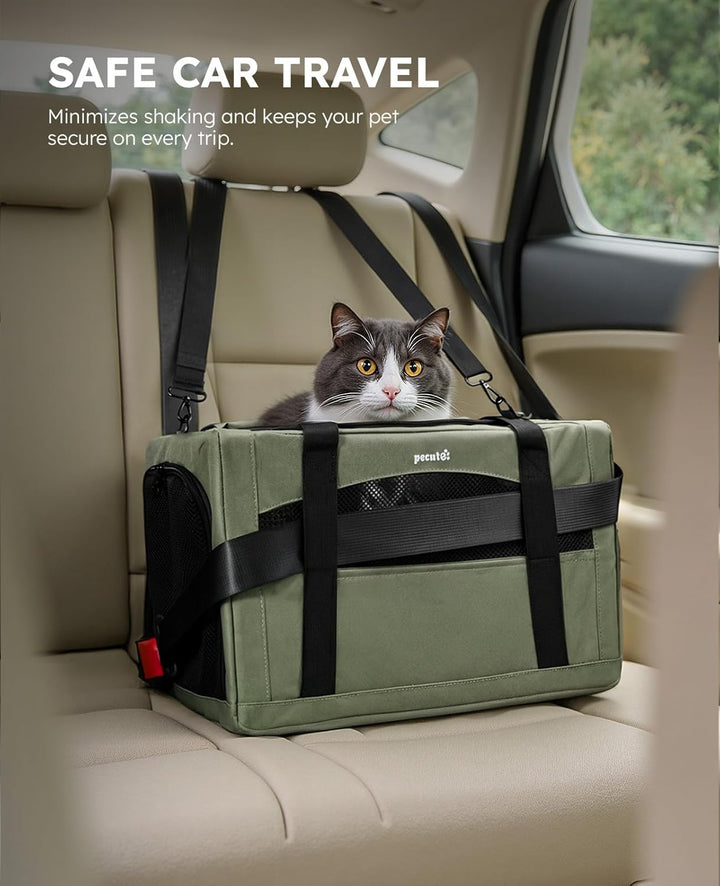 Cat Carrier Stable, Pet Carrier Breathable and Portable, Cat Carriers Bag with Scientific Hidden Partition, Carriers for Cat under 5Kg, Dog Carrier Suitable for Travel and Outing, Green
