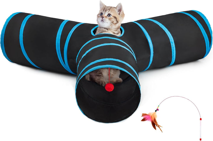 Pet Cat Tunnel Tube Cat Toys 3 Way Collapsible, Tunnels for Indoor Cats，Kitty Bored Peek Hole Toy Ball Cat, Puppy, Kitty, Kitten, Rabbit