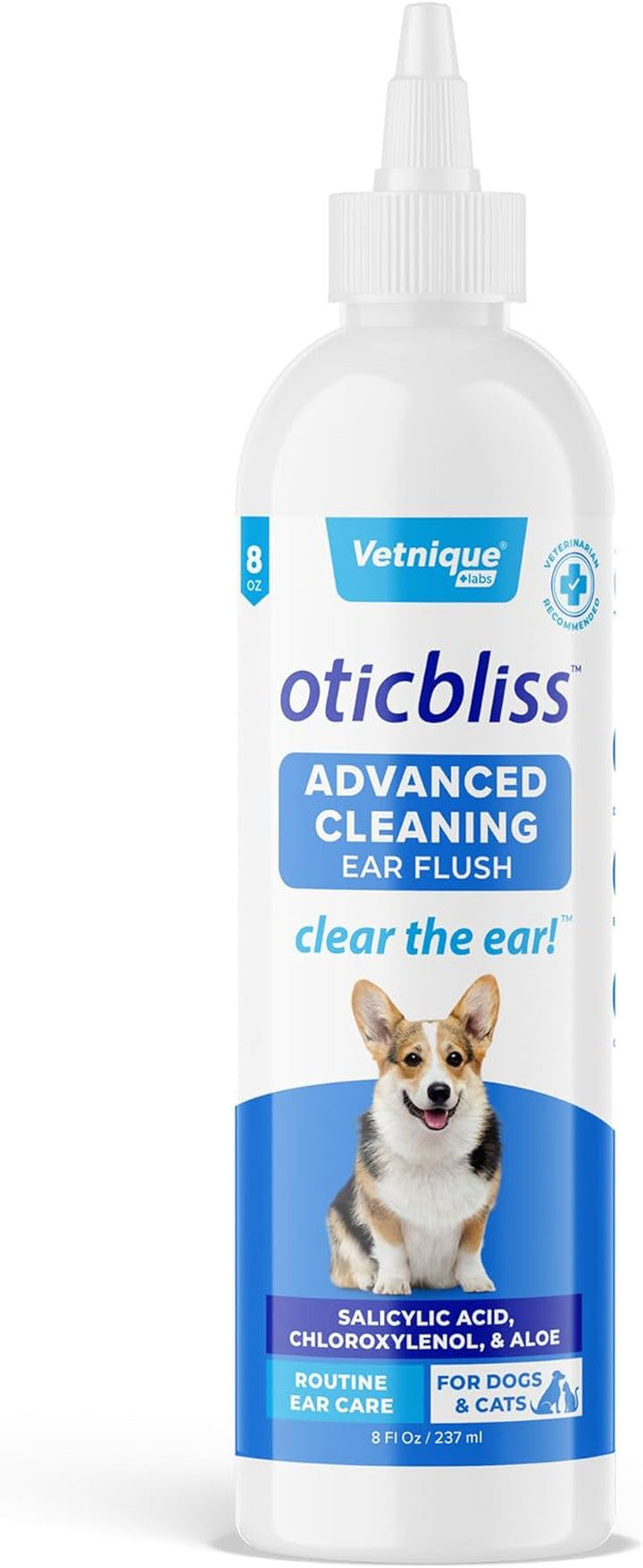 Oticbliss Cat & Dog Ear Infection Treatment Drops - with 1% Hydrocortisone & Microsilver BG for Dog Ear Infections - Vet Recommended Cat & Dog Ear Cleaner for Itchy Ear Relief