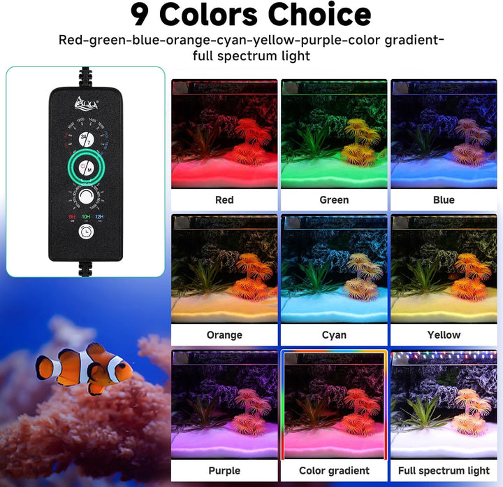 LED Aquarium Light, 24/7 Mode IP68 Waterproof Extendable Bracket Fish Tank Light, DIY Mode Full Spectrum Aquarium Plant Light, Adjustable Timer/Brightness Memory Function for 24-32 Inch Fish Tank