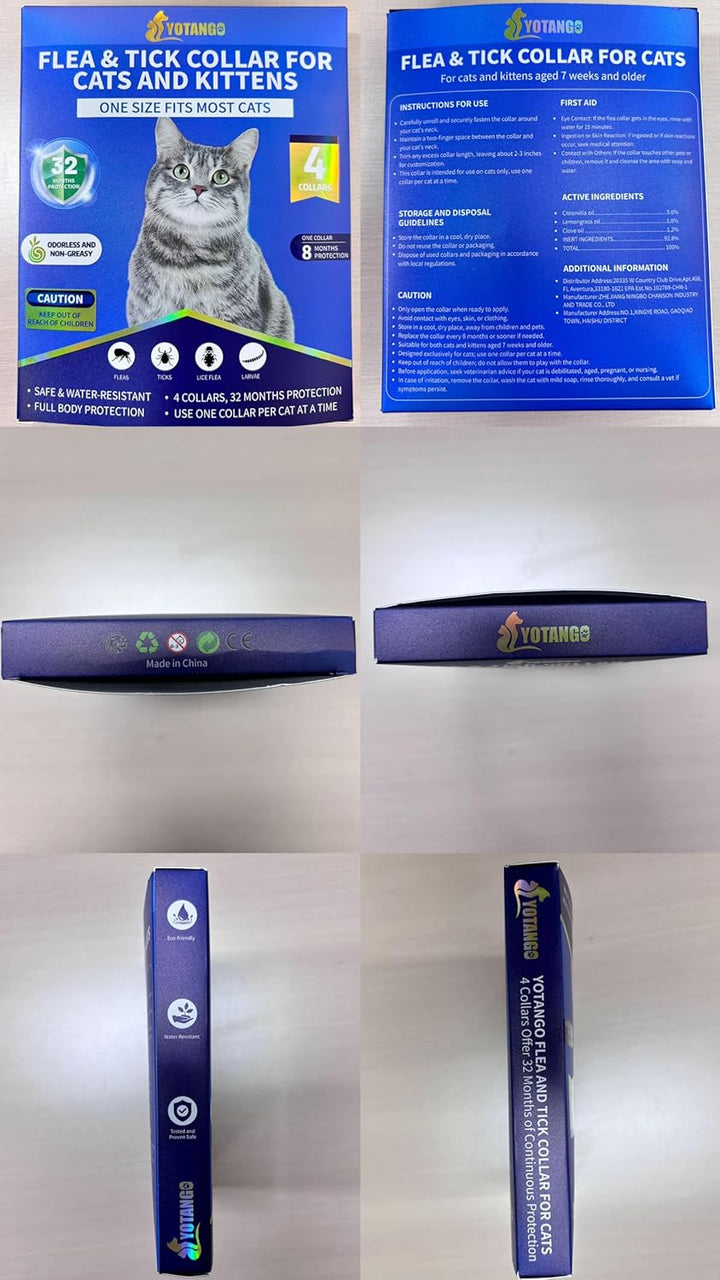 4 Pack Flea Collar for Cats, 32 Months Flea and Tick Prevention for Cat, Waterproof Natural Cat Fleas and Ticks Treatment, Adjustable Fleas and Ticks Collar for Cats Kittens(4 Colors)