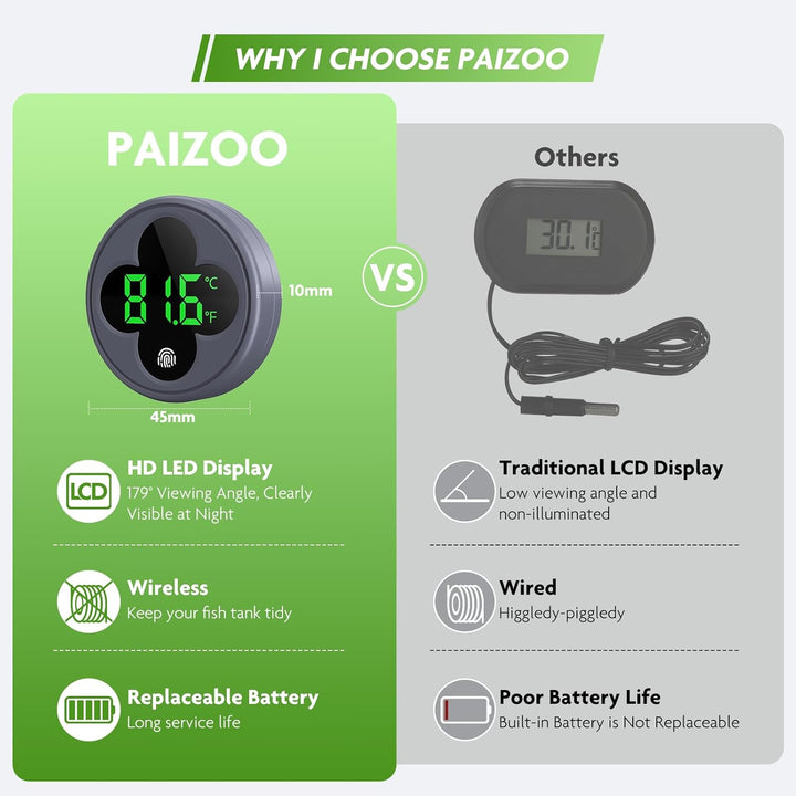 Aquarium Thermometer Digital, LED Fish Tank Thermometer Wireless Accurate Temperature Gauge to ±0.9℉, Aquarium Accessories for Fish Tank, Betta, Axolotl Tank or Aquatic, Replaceable Battery