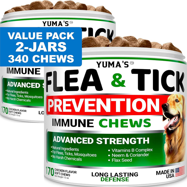Flea and Tick Prevention for Dogs Chewables - 170 Treats - Natural Dog Flea and Tick Treatment Chewable Supplement - Oral Pills - All Breeds & Ages - Soft Chews - Made in USA - Chicken Flavor