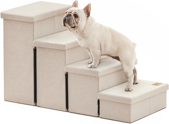 Dog Stairs for High Bed 18"H,Foldable Pet Stairs for Small Medium or Large Dogs Puppy with Storage for Bed or Couch, Cat Dog Steps Ramp with Zip up to 200 Lbs(Solid Grey,3 Steps No Condo)