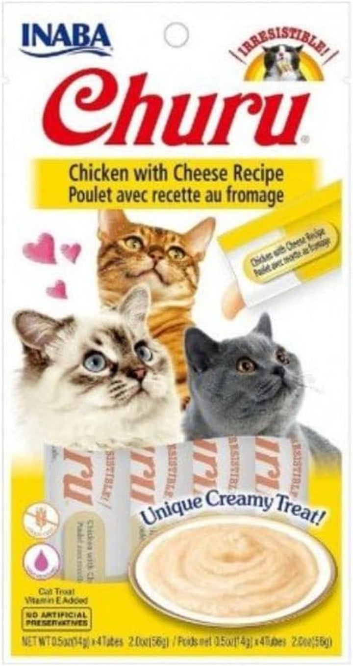 Churu Cat Treats, Grain-Free, Lickable, Squeezable Creamy Purée Cat Treat/Topper with Vitamin E & Taurine, 0.5 Ounces Each Tube, 4 Tubes, Tuna with Salmon Recipe