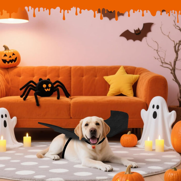 Dog Halloween Costumes for Large Dogs, Dog Bat Wings with Pumpkin Bell Pet Halloween Cosplay Party Dress up (Large)