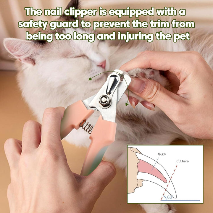 Self-Cleaning Cat Brush with Cat Nail Clipper 2-Pieces Set, Daily Cleaning Grooming Kit for Small and Medium-Sized Dogs and Cats, Designed to Remove Shedding Fur and Trim Sharp Claws of Your Pets