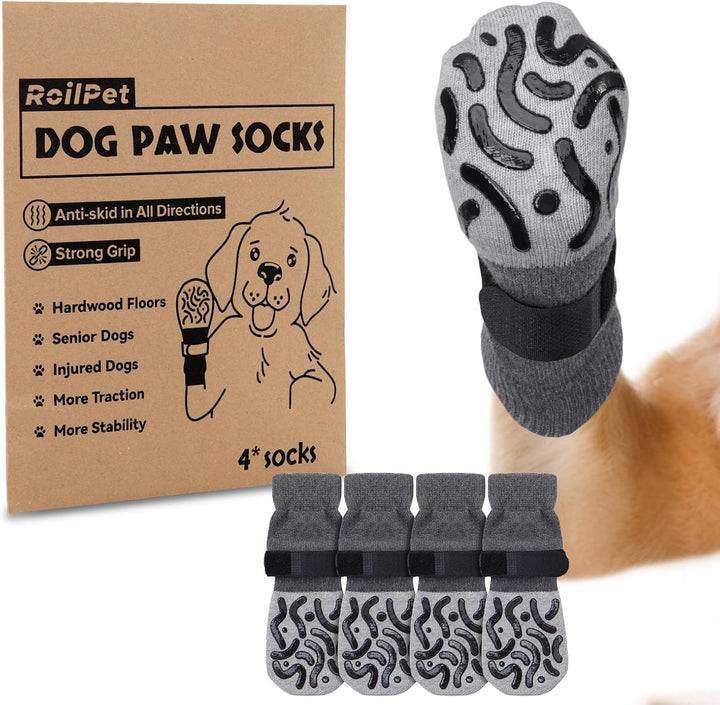 Double Sides Non-Slip Dog Socks to Prevent Licking Paws - Strong Traction for Paw Protector, Senior Dogs, Hardwood Floors, Dog Booties with Grippers - Size Large