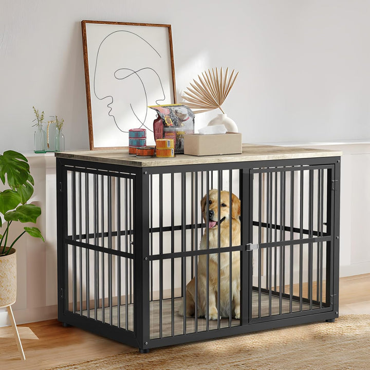 48'' XXL Dog Crate Furniture with 3 Doors,Wooden Crate End Table Heavy Duty Indoor Combination Cage for Medium to Large Dogs, Multiple Units Can Be Combined